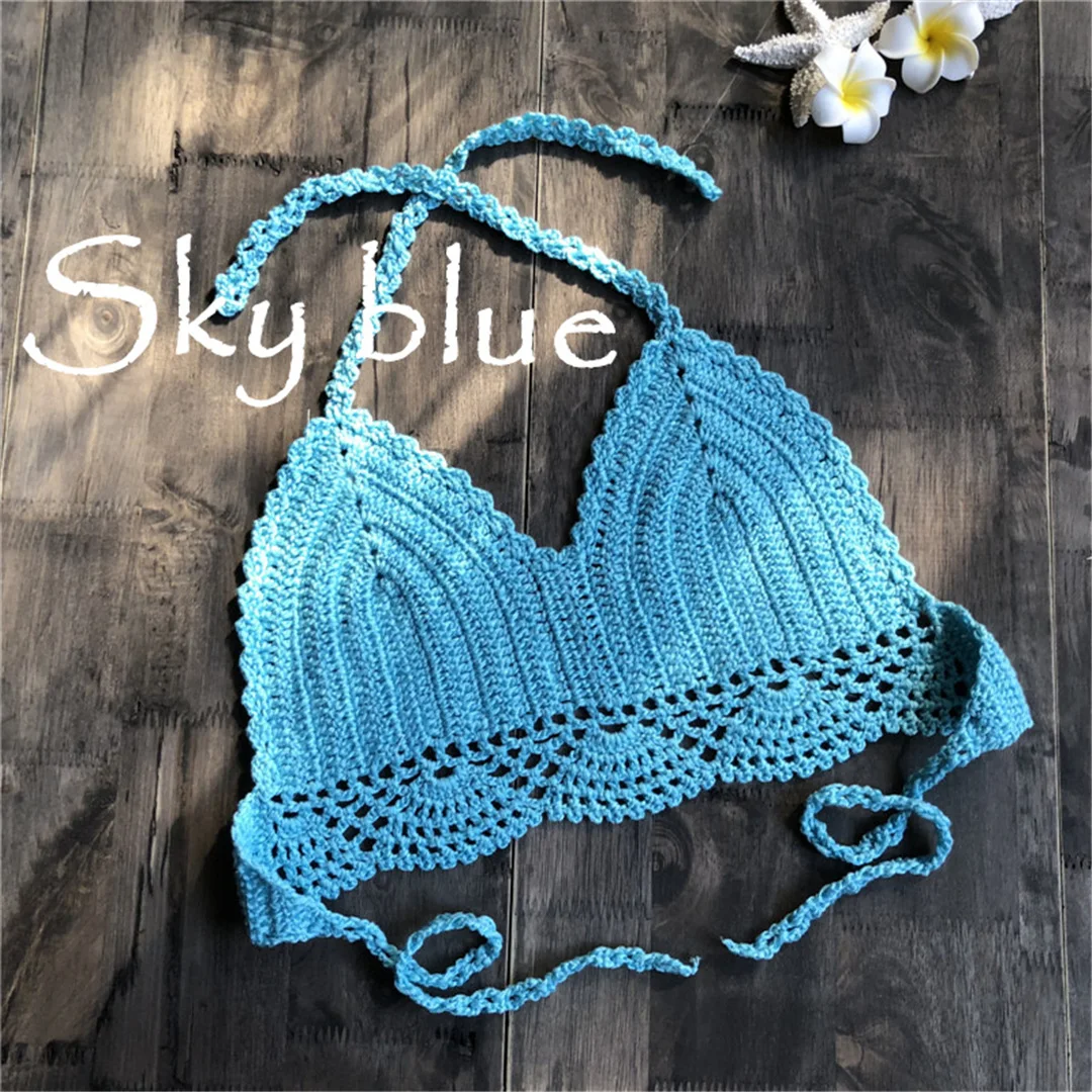 S - XL 9 Farben Häkel-Strick-Bikini-Oberteil Damen-Badeanzug Frauen-Bademode Bademode Badeoberteil mit Ausschnitten Strand-Top V4194 – Detail 20