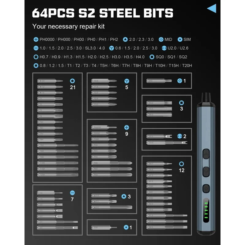 68 in 1 Electric Screwdriver Set 5 Torque Settings Precision Power Tool Magnetic Screw Driver Bits for iPhone Glasses Watch PC
