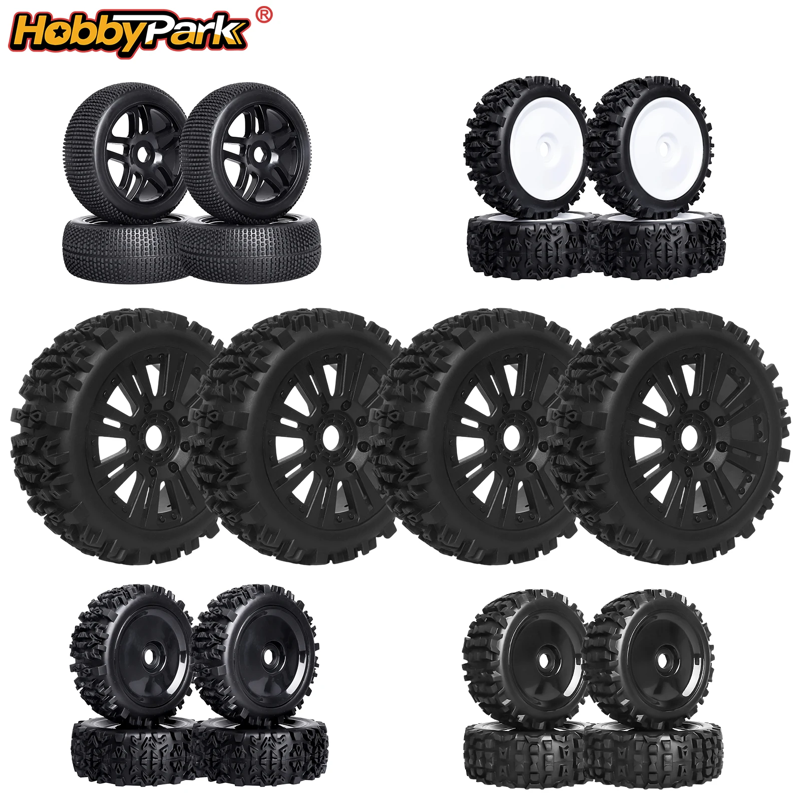 HobbyPark Pre-Glued 1/8 Wheels Tires and Wheels 17mm Hex for 1/8 Arrma Typhon Losi 8ight HPI Vorza Flux Kyosho Hobao Hyper HPI O
