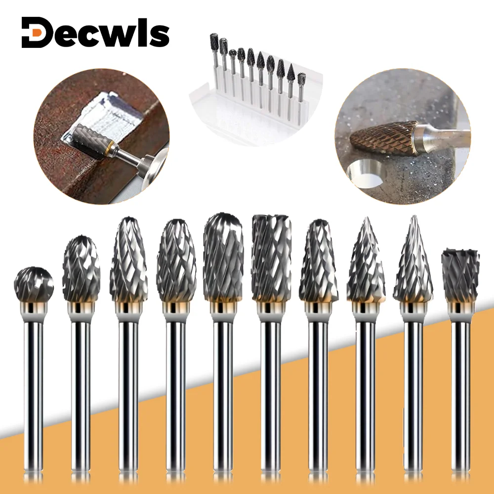 10Pcs Double Cut Carbide Rotary Burr Drill Bit Set Home Grinding Tools for Woodworking, Drilling, Metal Engraving, Polishing