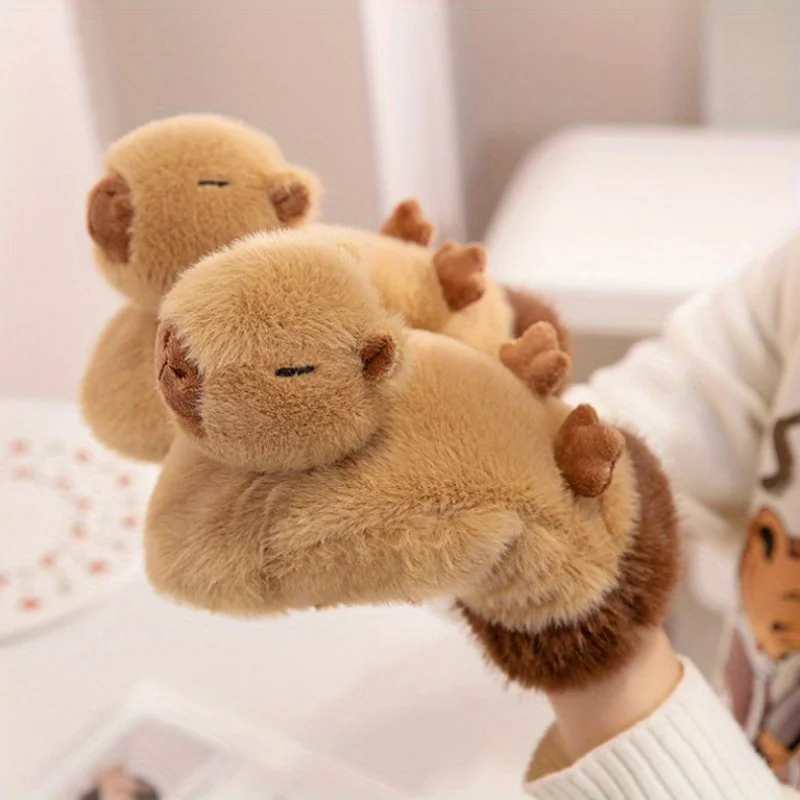 

1 Pair of Motorcycle/Electric Bike/Bicycle Capybara Plush Warm Riding Gloves - Warm Windproof Winter Gloves | Adorable Animal De