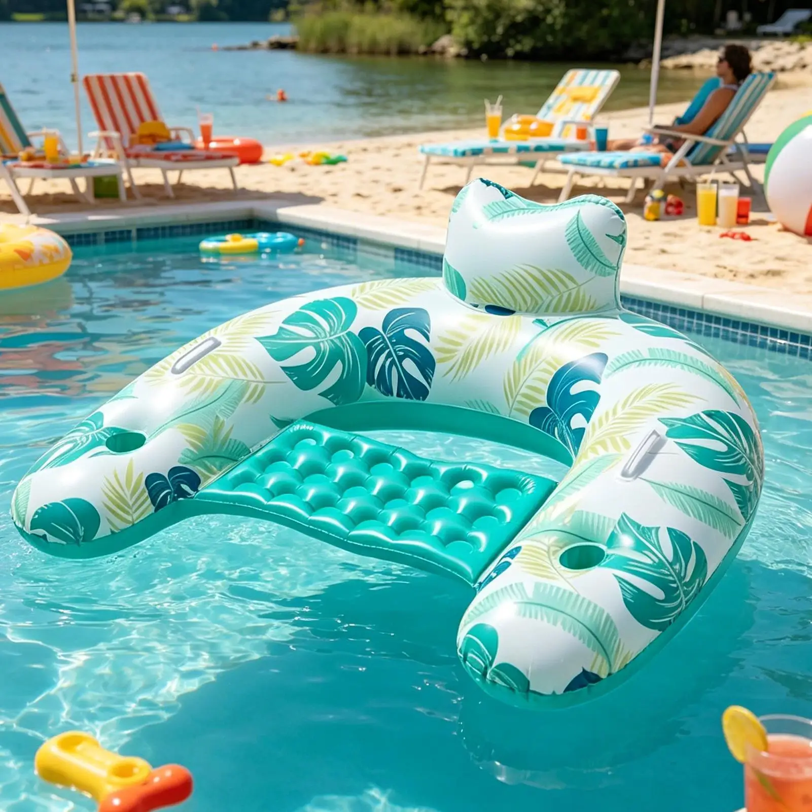 

Pool Float Chair Inflatable Heavy Duty Lounge Adults Water Floats For Swimming Lake Beach River Summer Party Games Tanning Bar