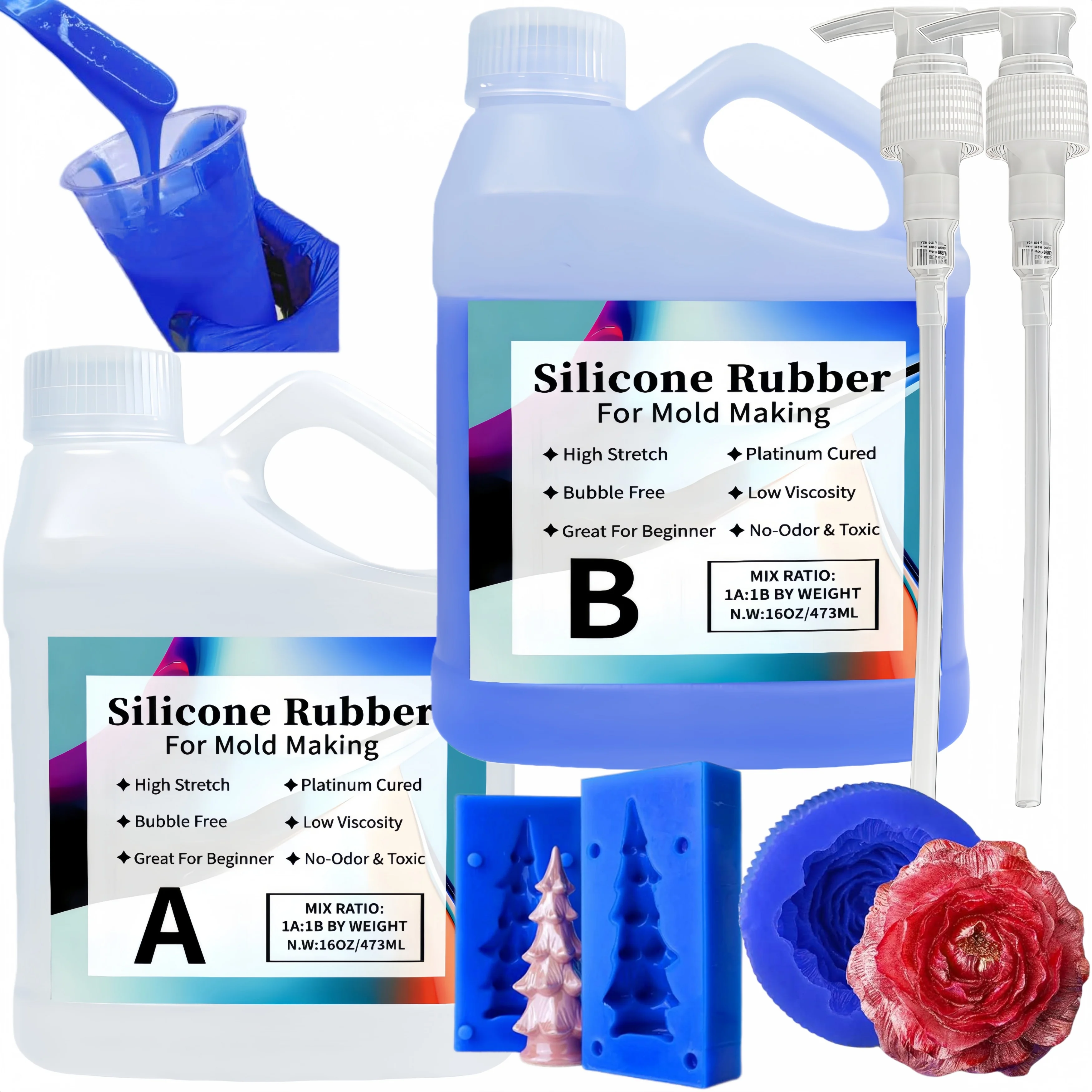 

Platinum-Cured 15A Liquid Silicone Mold Kit 1:1 Ratio for 3D Printing, Resin, Candle & Soap Making | Ultra-Soft, Tear-Resistant