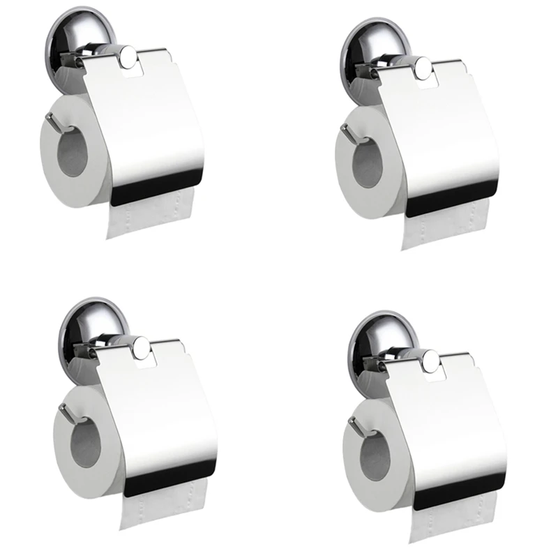 

Hot 4X Stainless Steel Toilet Paper Holder Heavy Duty Suction Wall Mount Toilet Tissue Paper Holder Paper Roll Holder