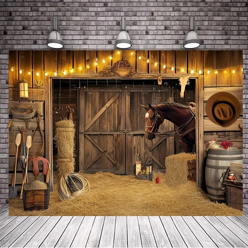 Wild West Horse Retro Wooden Board Cow Skull Decoration Photography Background Banner Photo Booth Studio
