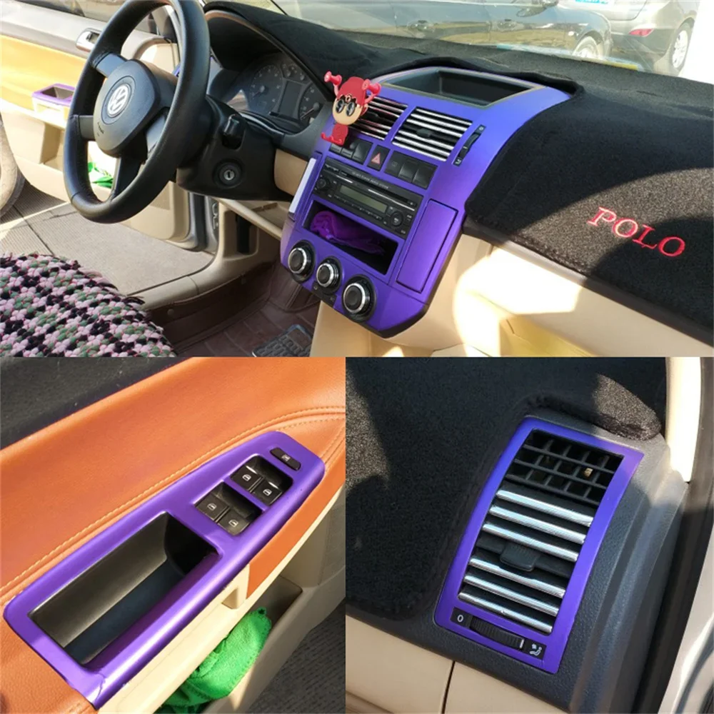 For Volkswagen VW Polo 2002-2010 Interior Central Control Panel Door Handle Carbon Fiber Stickers Decals Car Styling Accessorie