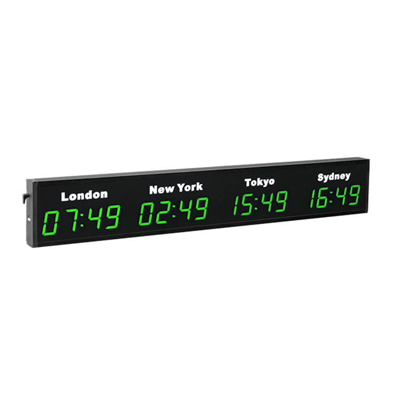 CHEETIE CP034 Reloj de pared LED estilo mundial con zona horaria de barra digital grande para hotel de oficina de aeropuerto