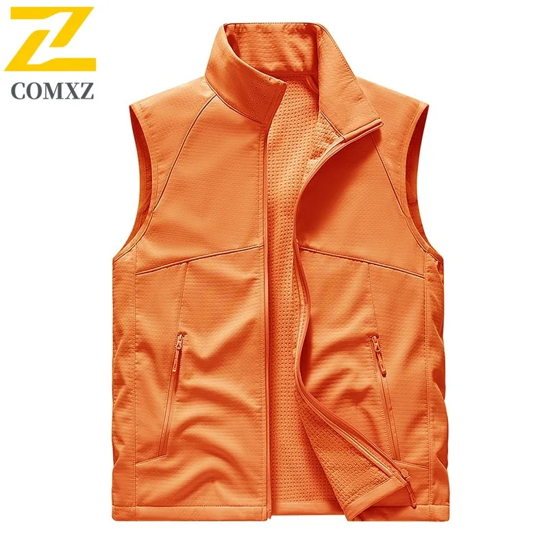 

COMXZ Мужской жилет премиум-класса, зимняя уличная приключенческая ветрозащитная куртка без рукавов, модное водонепроницаемое термопальто из софтшелла для пешего туризма