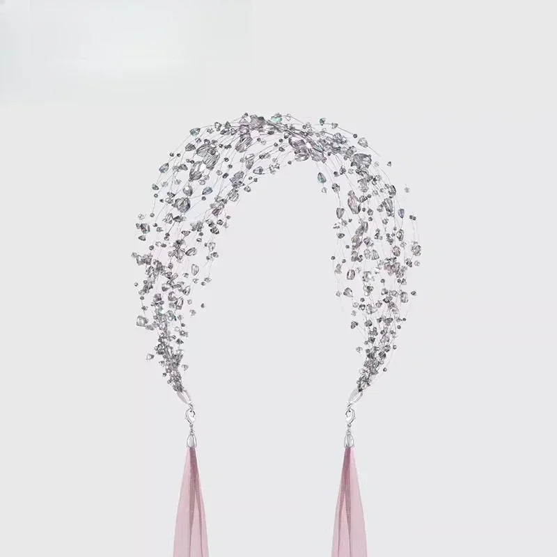 Light Luxury Headband Color Crystal Headband Pink Ribbon Bow Female