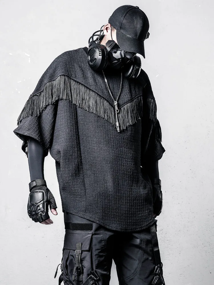 Dark Romantic Batwing Sleeve T-shirt Men's Summer Casual Style Patchwork Slim Fit High End Feeling Breathable Polyester Top