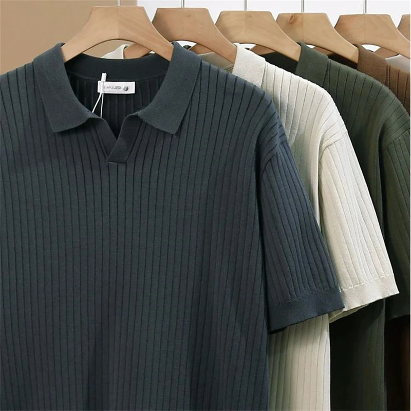 

Knitwear Breathable Classic Polo Shirts For Men Short Sleeve Icy Summer Quality Viscose Blends Stretchy Casual Camisas De Hombre