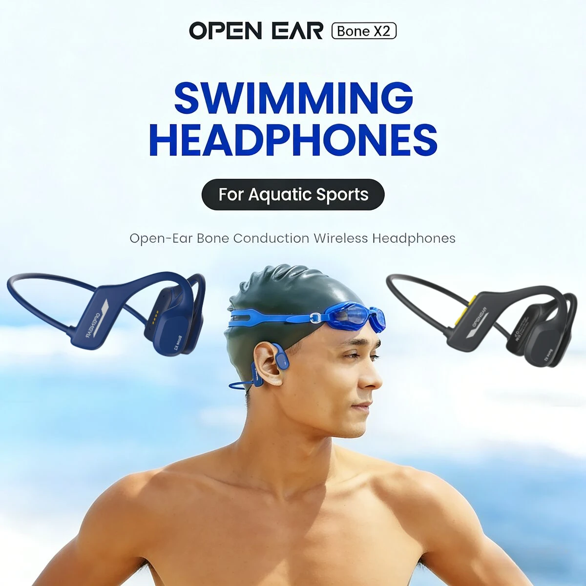 

IP68 Waterproof Bone Conduction Bluetooth Earphones Ear-Hook 8GB Storage Ergonomic Open-Ear for Swimming Sport Music Training