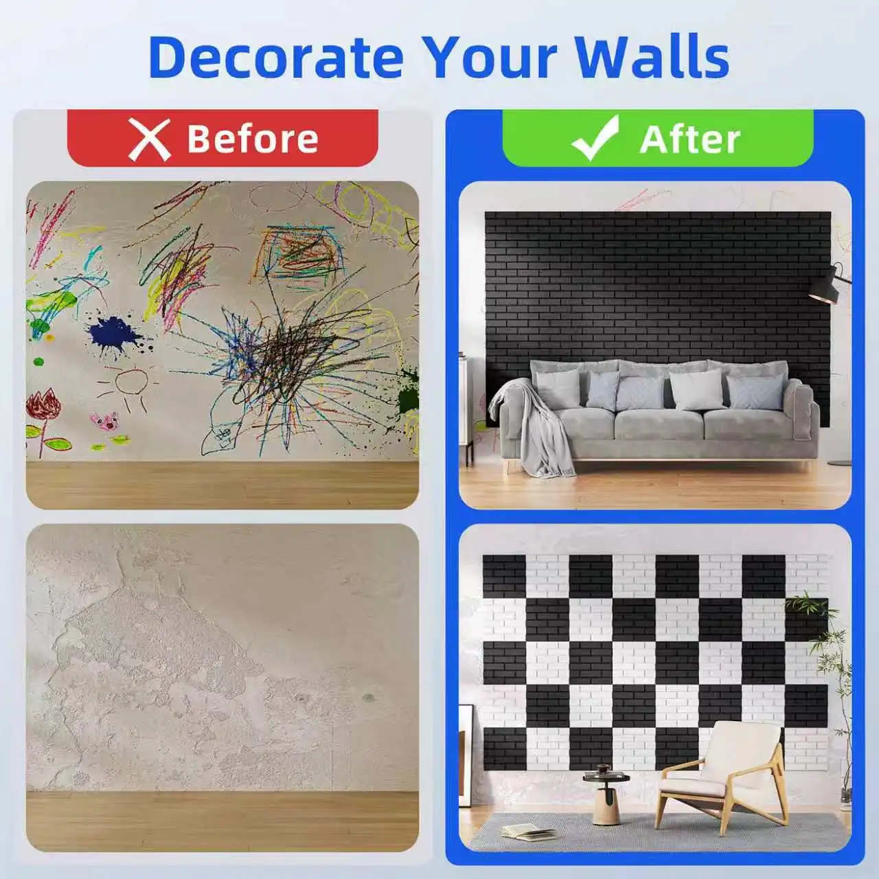HERTBER 12Pcs High Density Self Adhesive Acoustic Panels Polyester Sound Proof Wall Tiles Studio Bedroom School Art Wall Decor