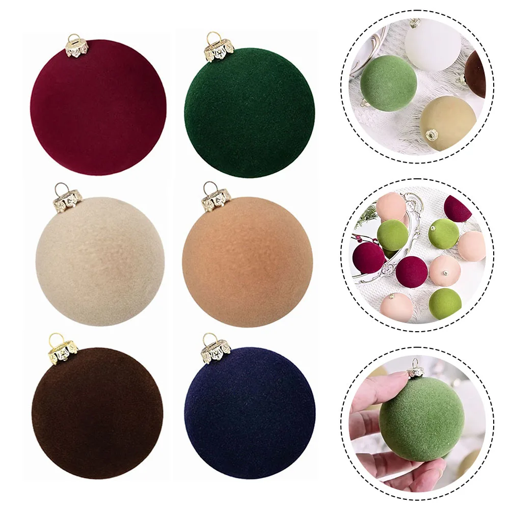 12pcs Christmas Ball Ornaments Set 6cm Velvet Christmas Balls With Hanging Hoop Tree Decorations For Home Xmas Party Decor