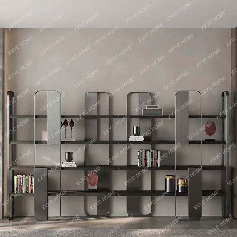XXLight Luxury Stainless Steel Creative Bookshelf Floor Standing Modern Simple Multi-layer Shelf for Living Room Office Display