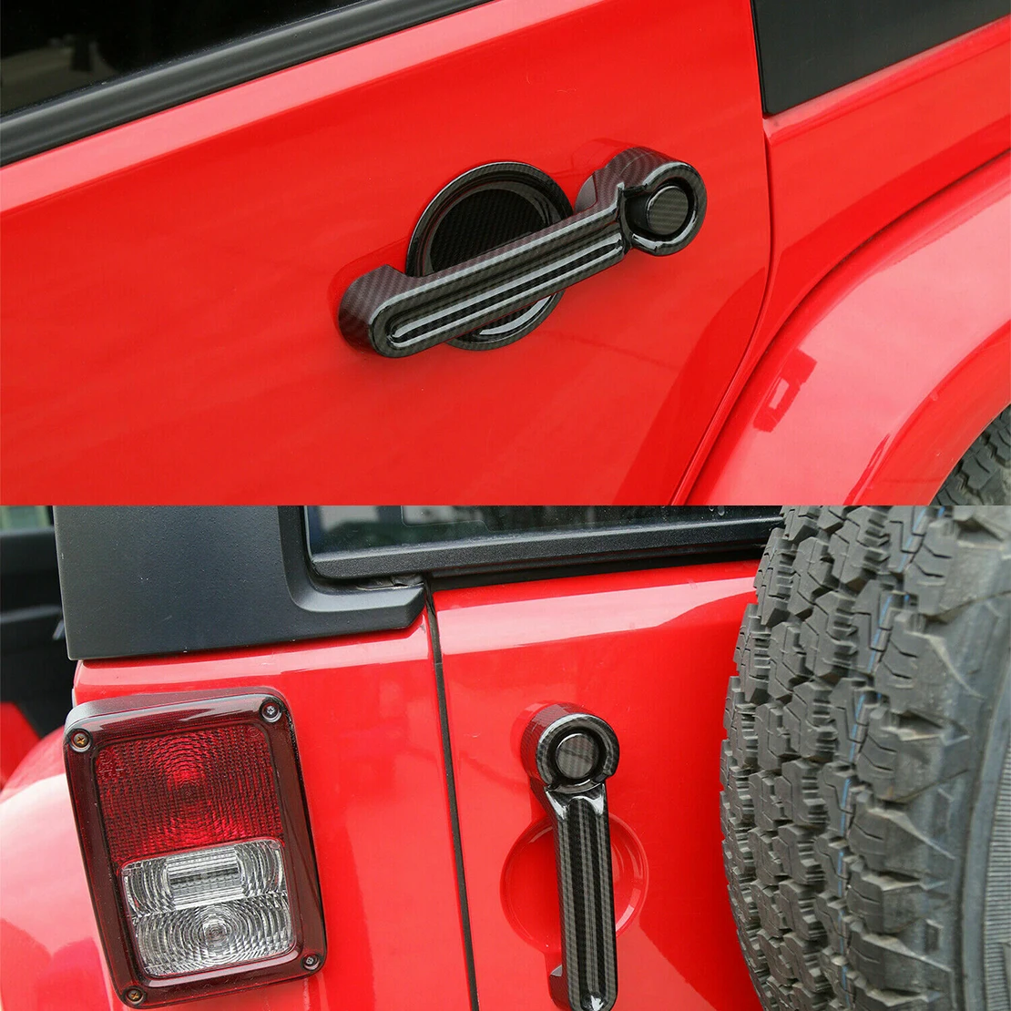 1 ชุดประตูและ Tailgate ฝาครอบ ABS Fit สําหรับ JEEP Wrangler JK JKU 2 ประตู 2007 2008 2009-2023 คาร์บอนไฟเบอร์สีดํา