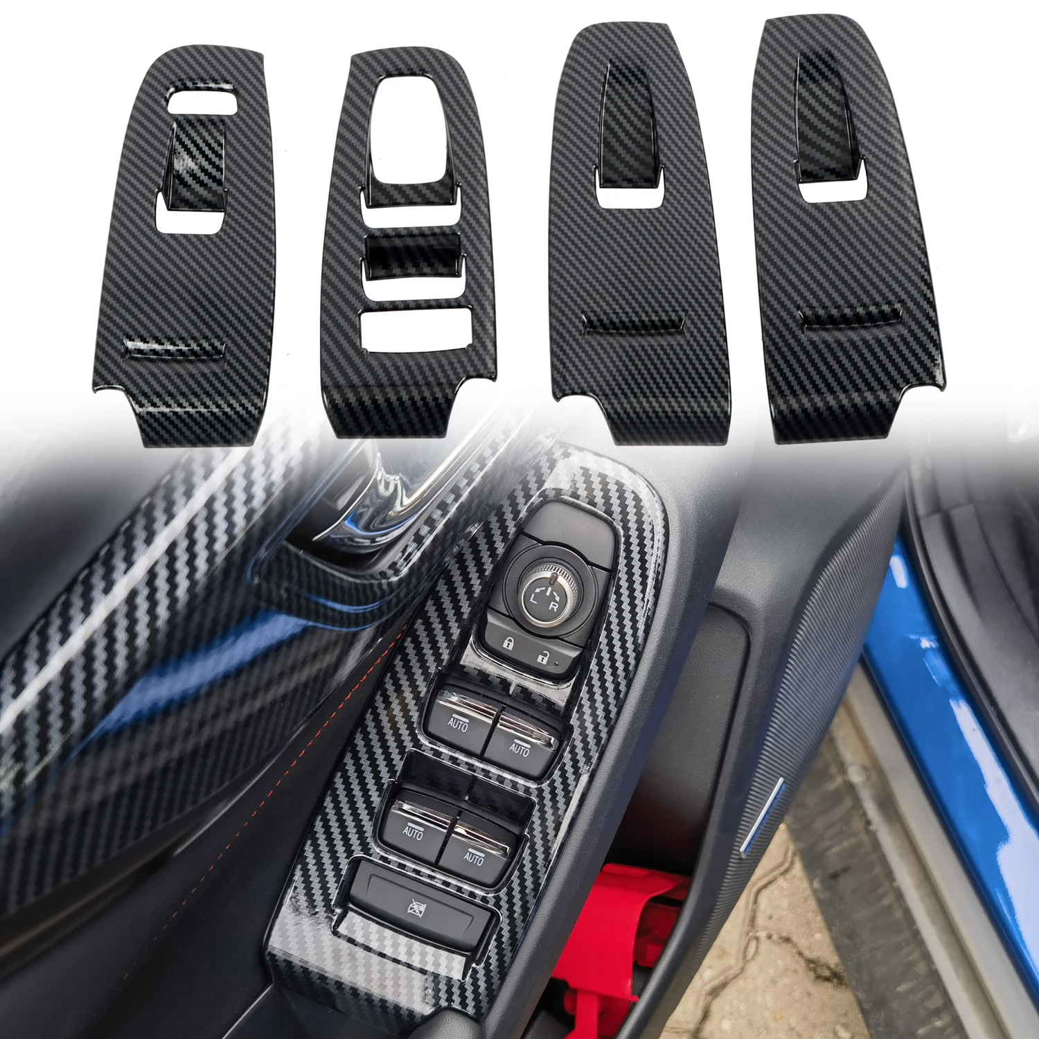 

For Subaru WRX VB 2022-2024 Carbon Black Interior Window Lift Switch Control Button Cover Trim ABS Accessories 4pcs