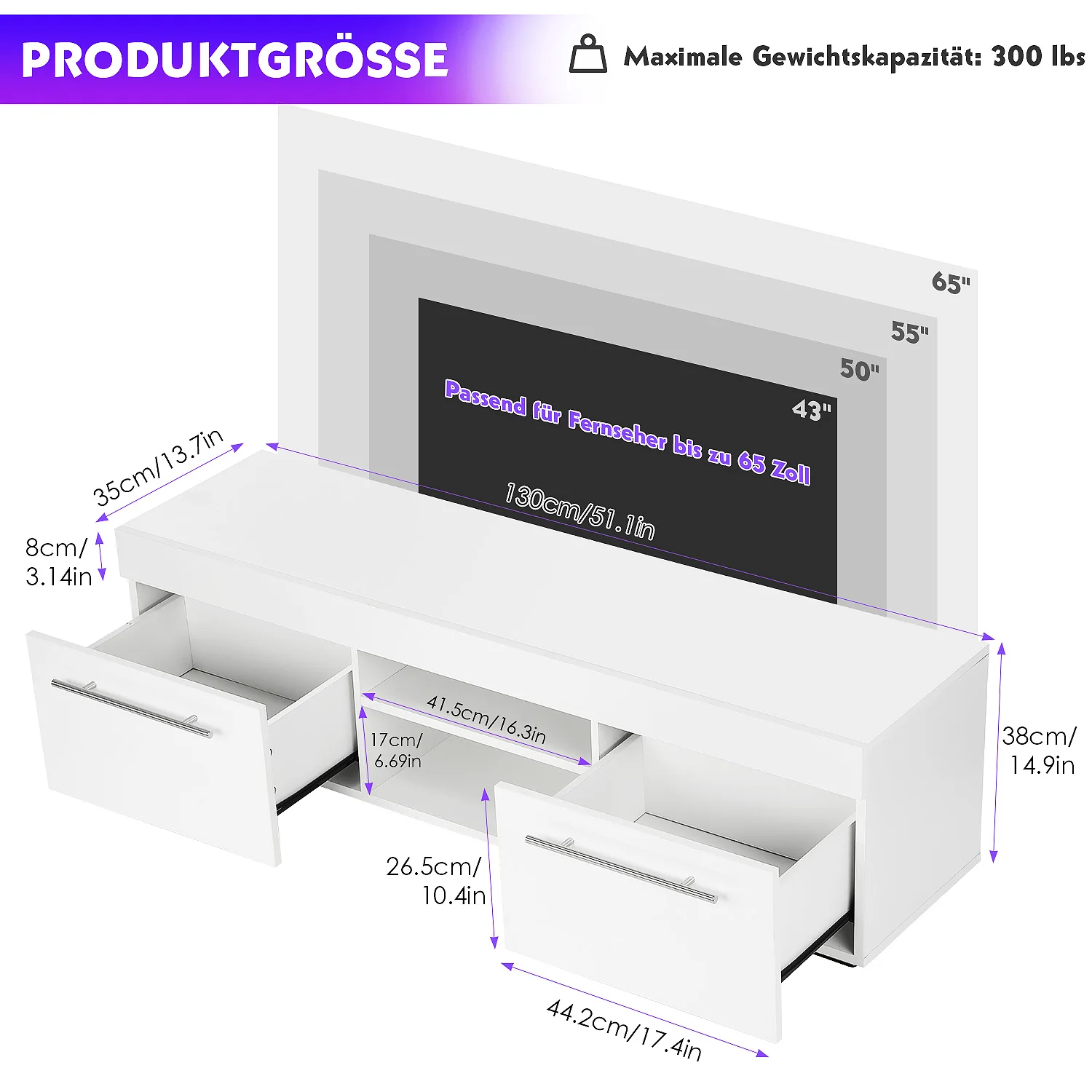 وحدة تلفزيون LED 2 باب حديث لامع غير لامع MDF خزانة للغرفة المعيشة حامل الوسائط أثاث RGB ضوء أبيض 130 سم #3