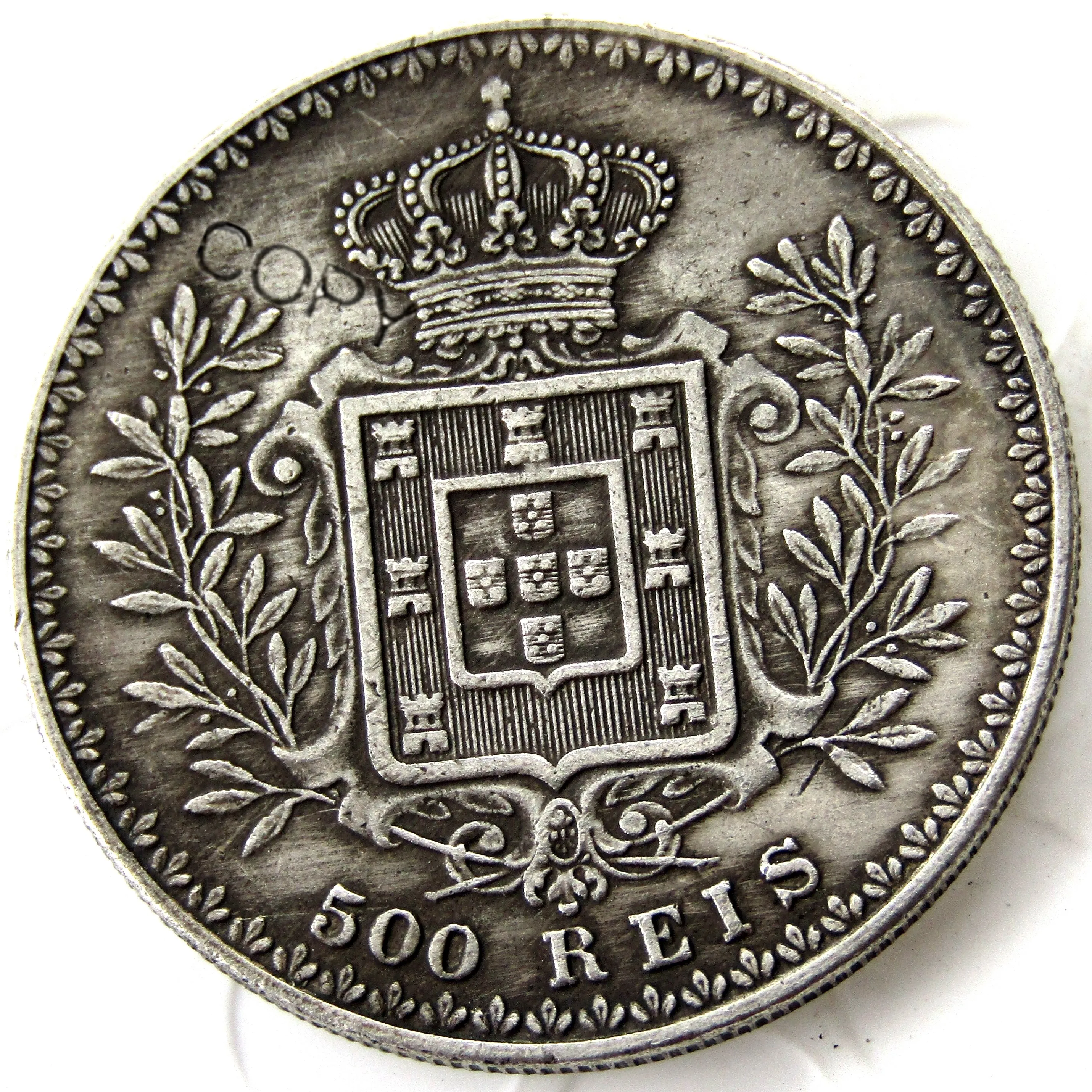 PORTUGAL 1891 500 REIS CARLOS I Silver Plated Copy Coins