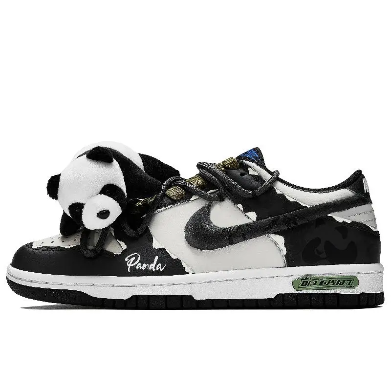 

[Custom Panda Post Office]Nike Dunk Skateboard Shoes Women's Low-Top Black/Beige