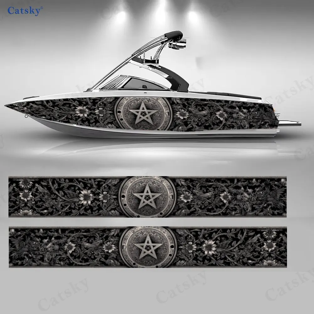

2Pcs Gothic Star Badge Boat Stickers, PVC Waterproof Durable Vinyl Wrap Decals for Fishing Boats, Durable and Stylish Design