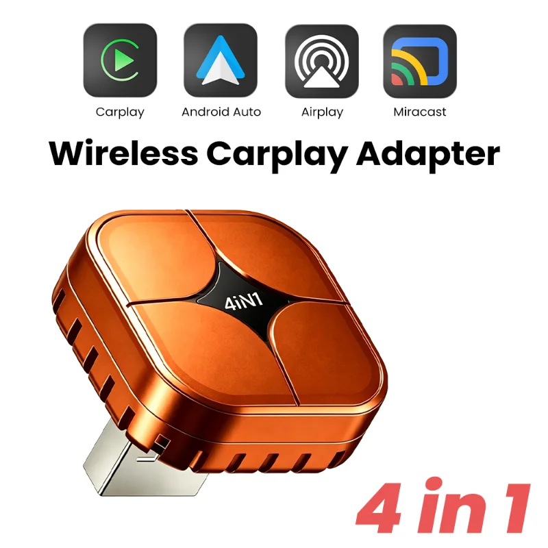 4-in-1 Wireless CarPlay Adapter Mini USB Dongle Support Android Auto AirPlay MirrorLink WiFi Bluetooth Auto Connect