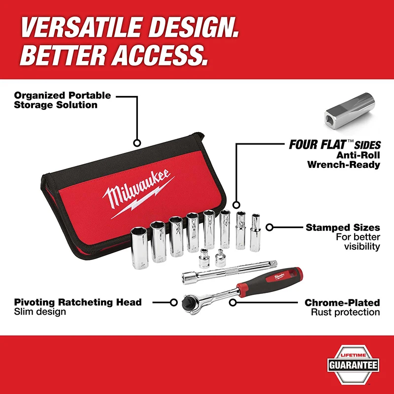 Milwaukee 12 Piece Set of Metric 3/8 Rubber Handle Ratchet Sleeve Set, Driving Metric Power Tool Accessories 48229001/48-22-9001