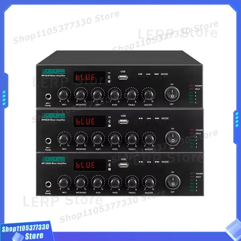 1.5U Mini Digital Mixer Amplifier Class D PA System with USB FM for Home Shop Lobby Desktop Audio Power Amp Compact Design
