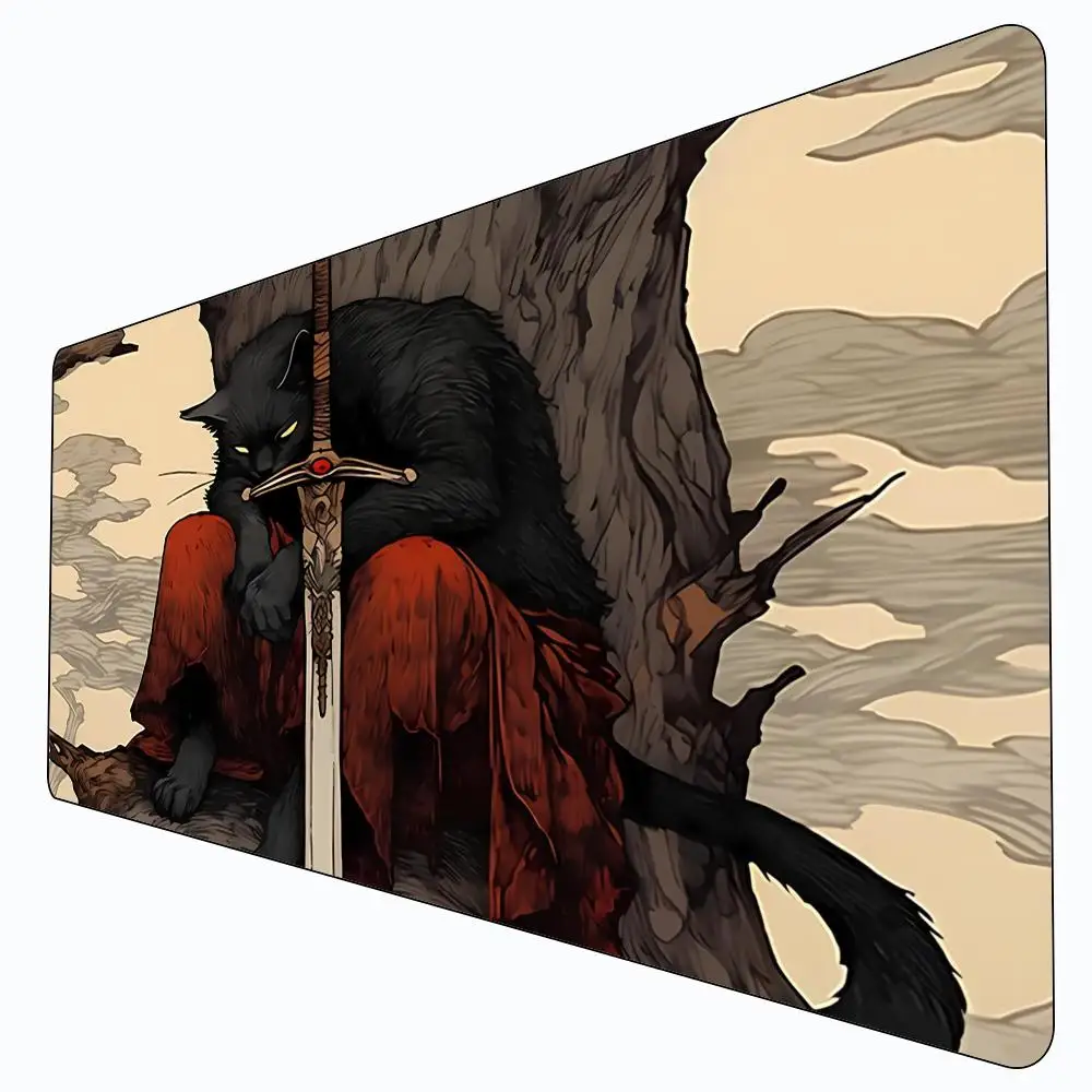 

Black Cat Swordsman Mouse Pad Game Mat Large Computer Offices Mousepad Anti-slip Playmat for MTG DTCG CCG RPG Trading Card Mats
