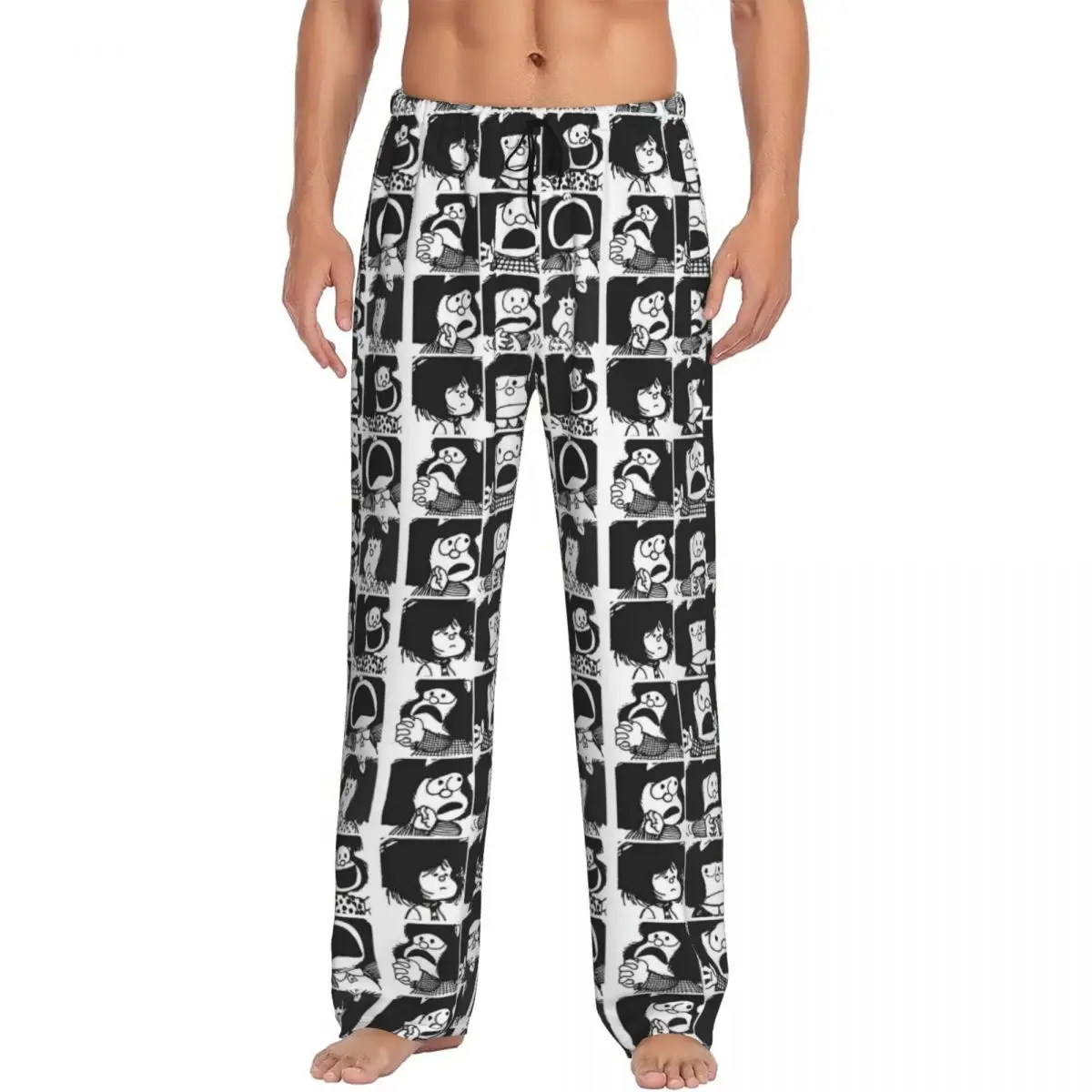 Men Anime Plaid Mafalda Blanket Pajama Pants Custom Printed Quino Cute Kawaii Sleep Sleepwear Bottoms with Pockets