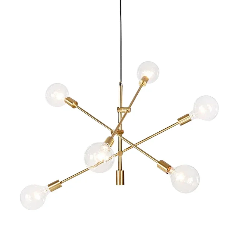 Post modern LED chandelier lighting 6 head adjustable creative hanging light nordic gold black metal body E27 6W lamp