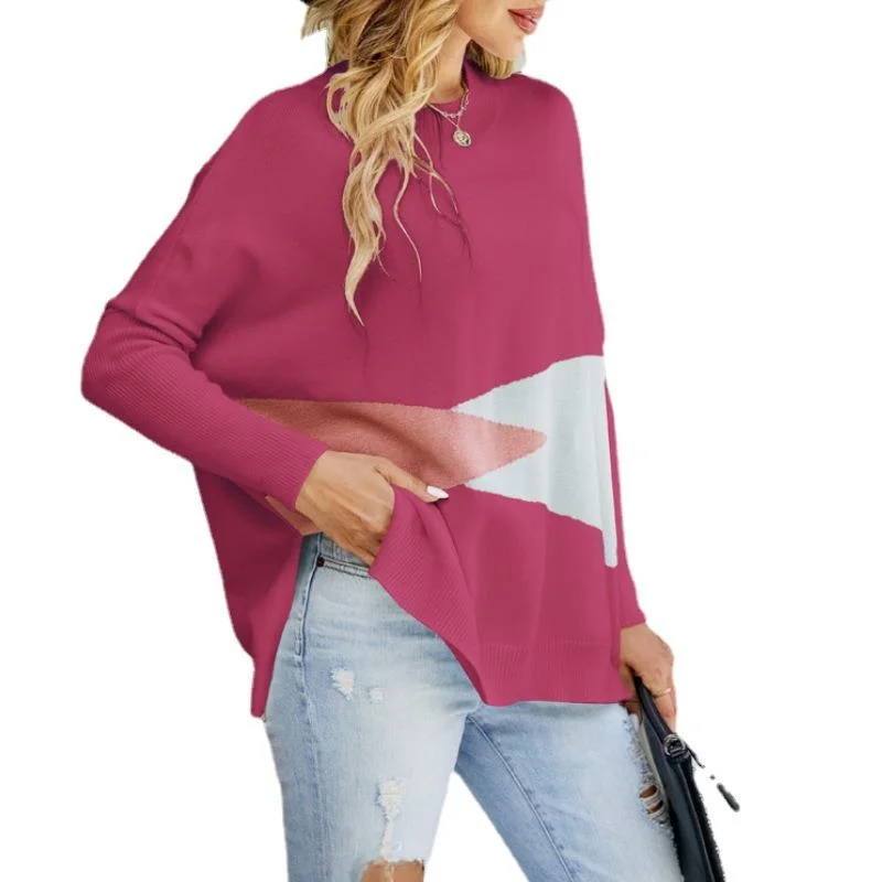 

Женский вязаный свитер Long Sve Batwing Sve Overhead Design Color Blo Осень Зима Модный повседневный трикотаж