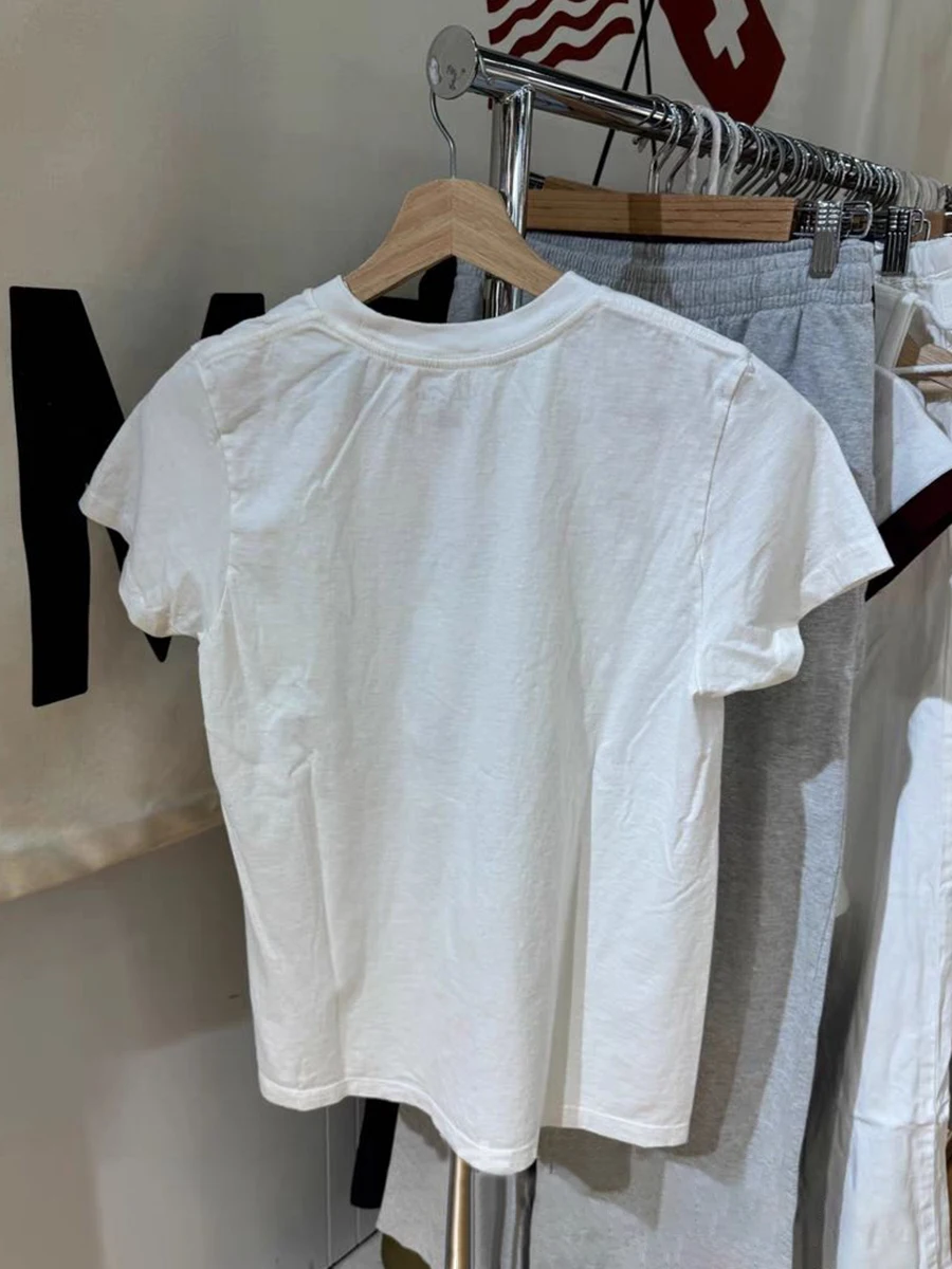Camiseta de manga curta feminina, camiseta com gola O, streetwear vintage, tops de algodão branco, moda verão, novo, estampa de 14 letras, Y2k