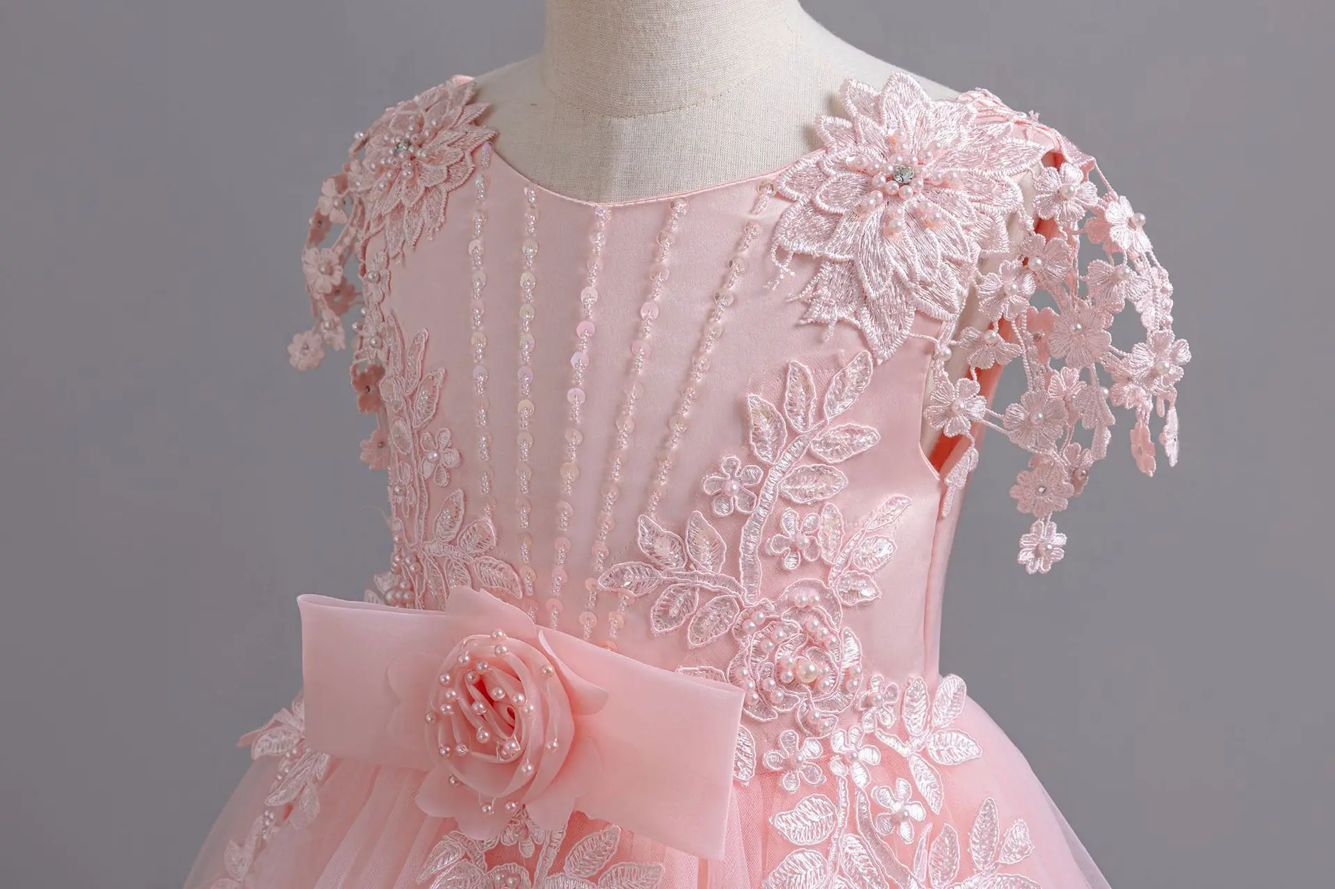 Hochwertiges, elegantes Partykleid für Mädchen, ärmellos, mit Perlen besetzt, Blumenmädchenkleid, formelles Ballkleid für Kinder, für Hochzeit, Geburtstag, Schönheitswettbewerb – Detail 14
