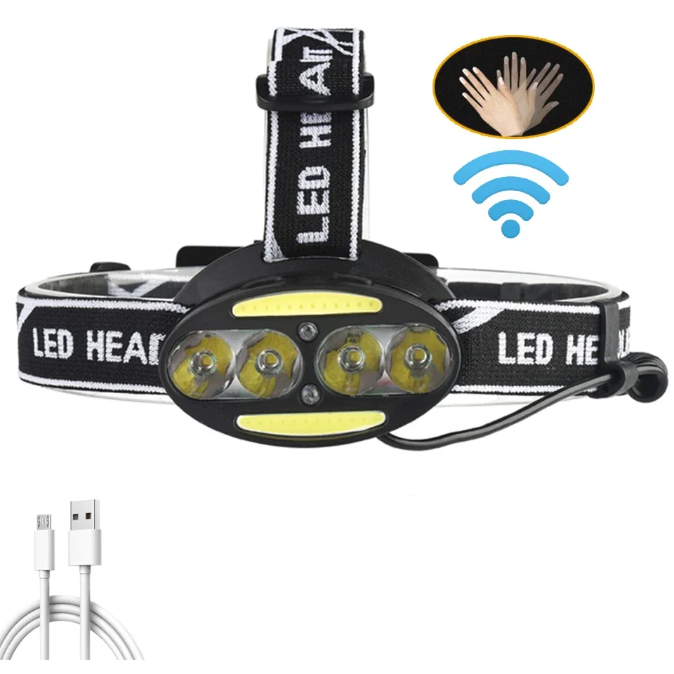 

4*T6 COB 6/8LED Headlamp 400LM Flashlight Sensor Bulbs Camping/Cycling Hunting Hiking 18650 USB Charging Headlight Torch IPX4