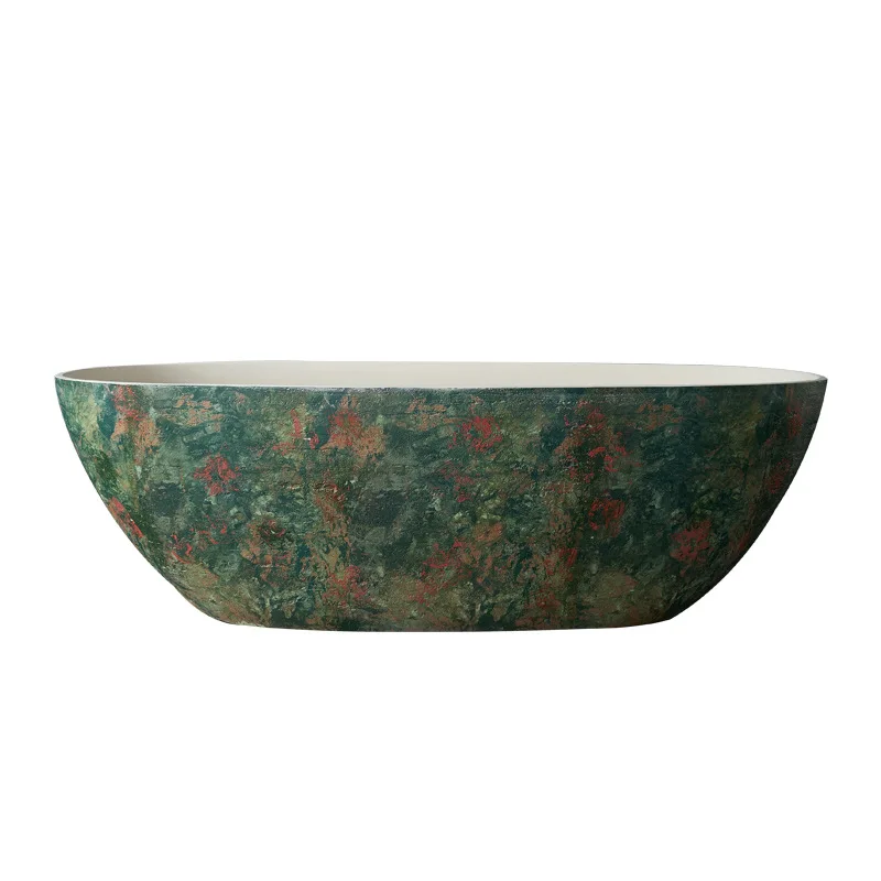 Monet Garden Natural Yellow Travertine Bathtub Homestay Villa Hotel Free-standing Oval Travertine Double Creative Bathtub