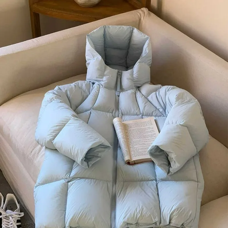 2025 Chaqueta de longitud media fuera de temporada nuevo plumón de pato grueso Puff con capucha abrigo de pan cálido abrigos de plumas ropa de mujer Simple