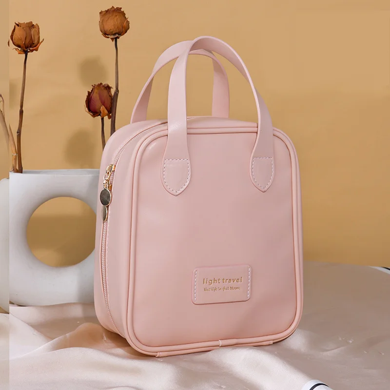 Borsa per il trucco con conchiglia in pelle borsa per il lavaggio di grande capacità borsa per la conservazione del prodotto per la cura della pelle