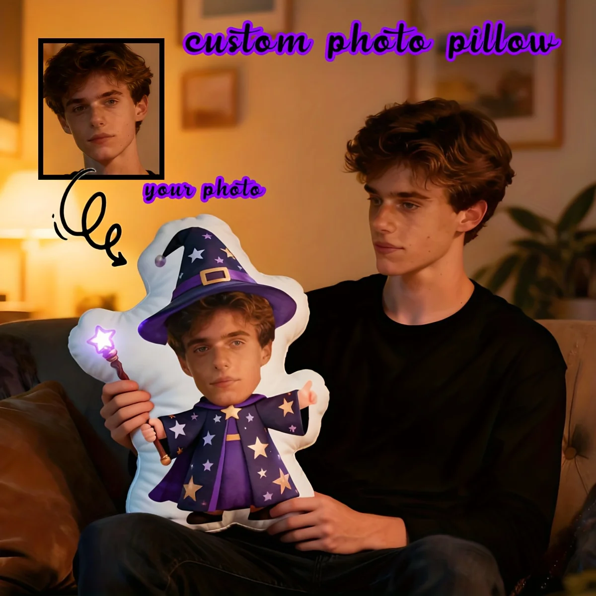 Custom magician pillow, upload your photos or others can also be customized, it is the best gift for friends, relatives, lovers,