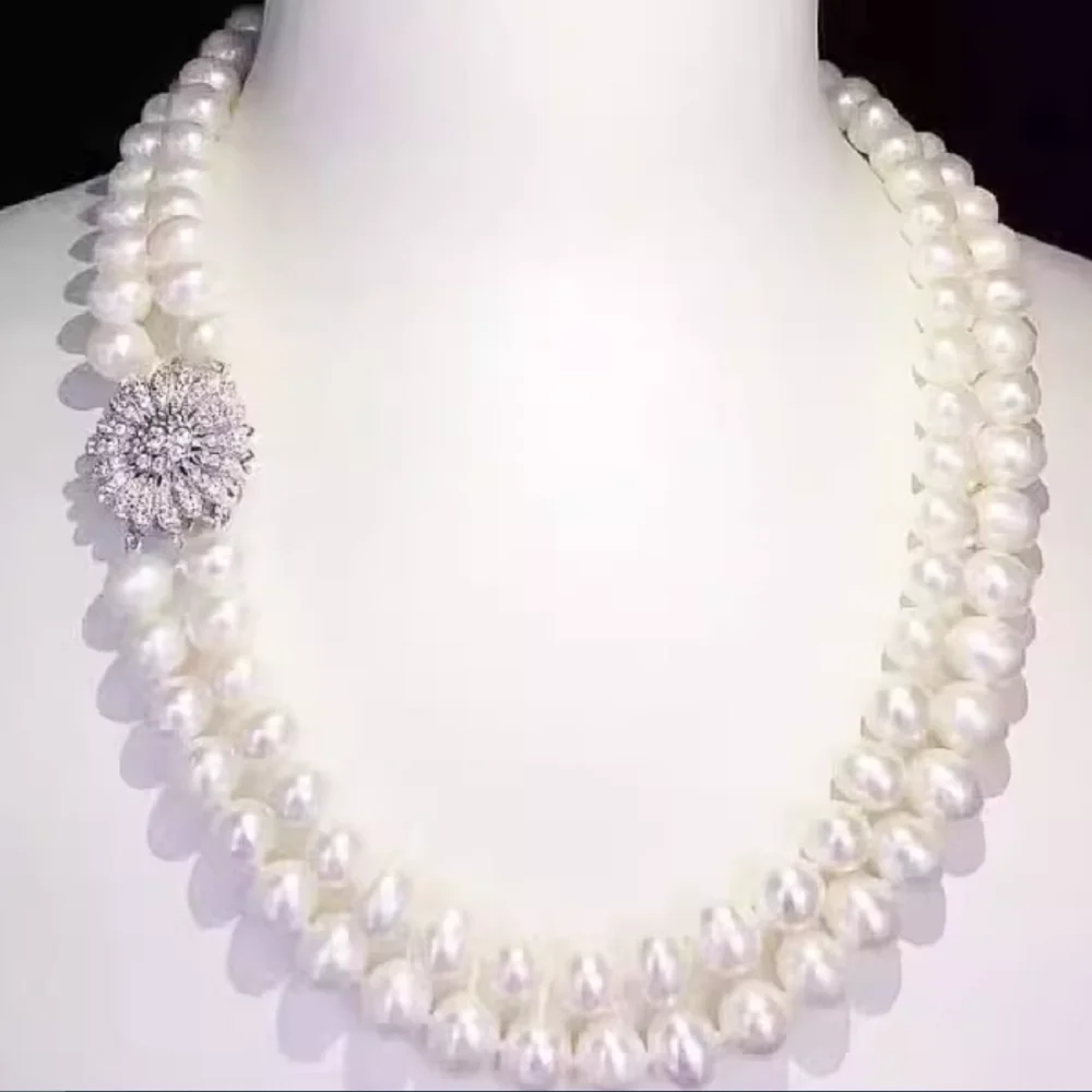 2-row necklace AAAA+8-9 mm natural South  Sea round pearl necklace 18-20inch+3-row bracelet 7.5-8inch 925s set