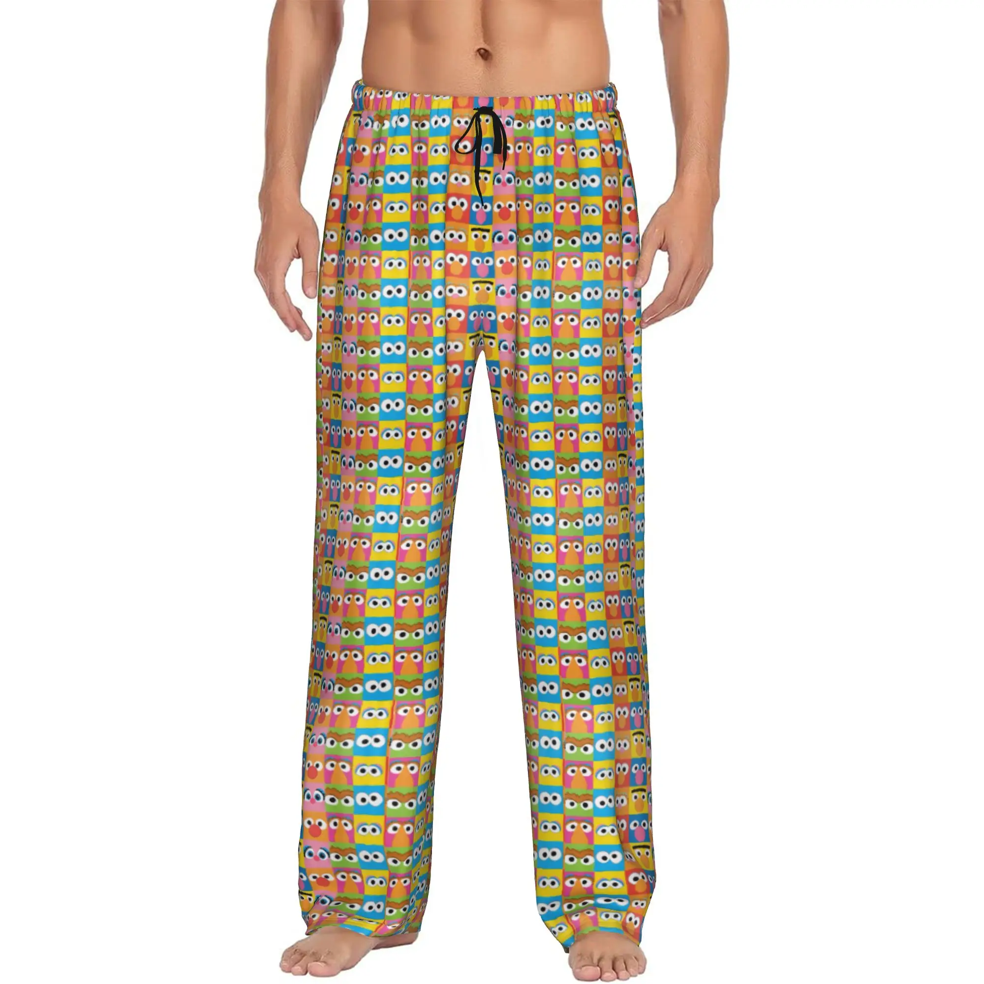 Custom Print Cookies Anime Monsters  Pajama Pants Men Elmo Cartoons Sleep Sleepwear Bottoms with Pockets