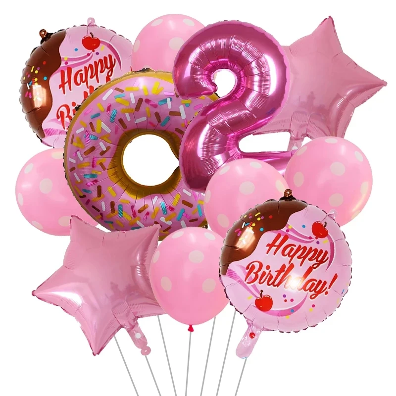 11pcs Kids Adult Donut Candy Foil Ballons Birthday Party Decorations Pink Number Children\'s Day Girls Baby Shower Party Supplies