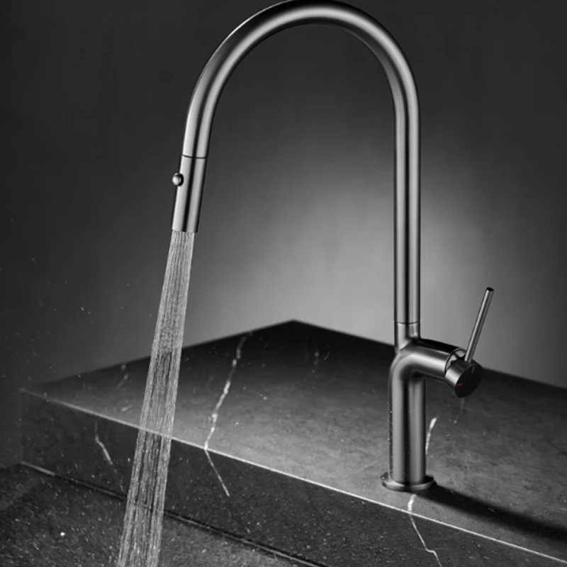 

Выдвижные кухонные смесители с одним отверстием, два режима, смесители для кухонной мойки, монтируемые на палубе, смеситель для горячей и холодной воды, серый