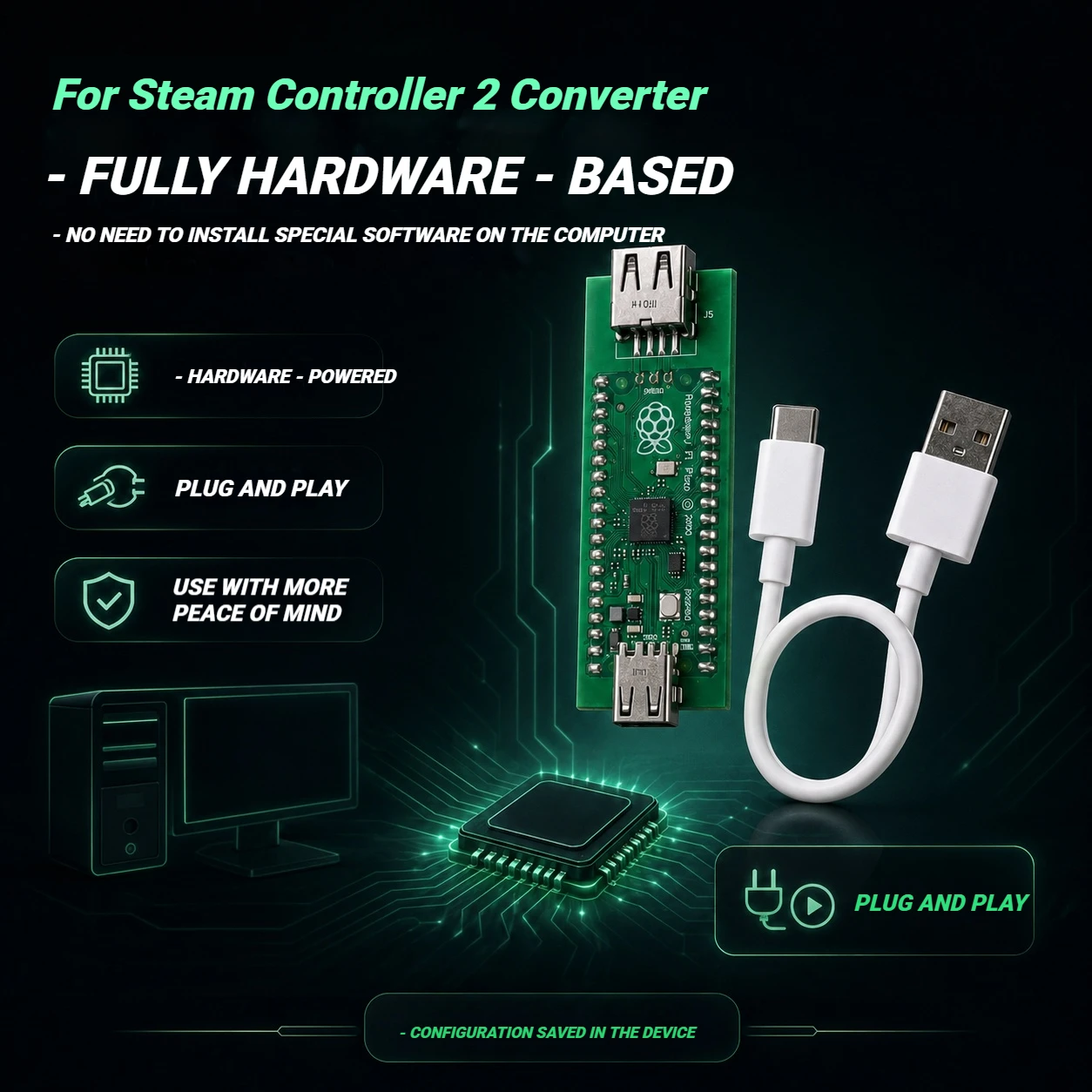 HID Remapper USB Adapter for Steam Controller 2 Programmable Gamepad to Keyboard Mouse Converter No Software Needed