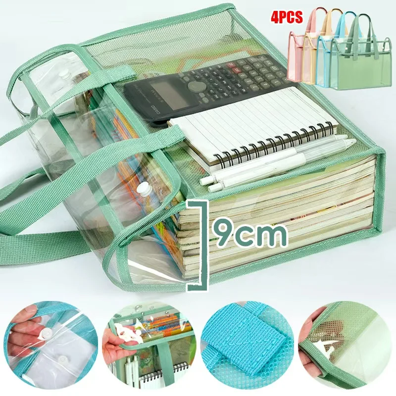 대용량 휴대용 투명 방수 손잡이 파일 가방, 자가 접착 파일 포켓 사무용품