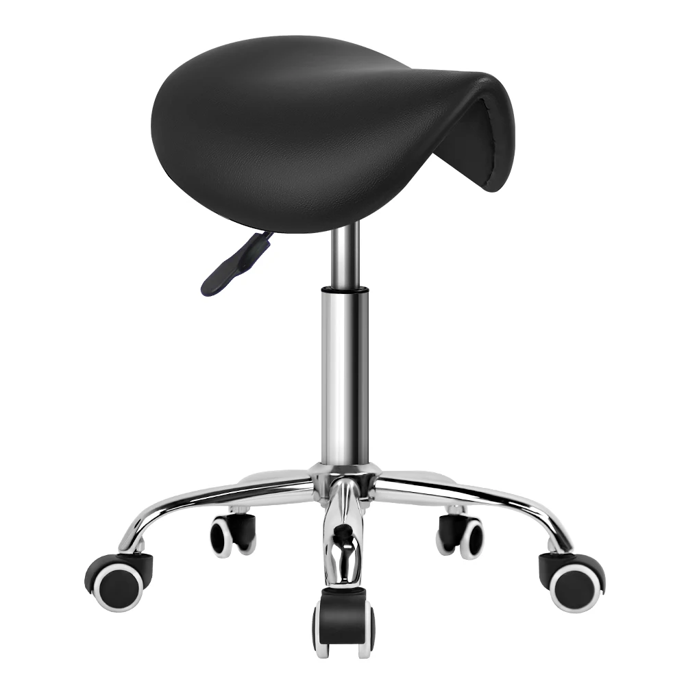 canboun-tabouret-de-selle-roulante-tabouret-roulant-reglable-pivotant-en-cuir-pu-avec-roues-chaise-de-salon-noir