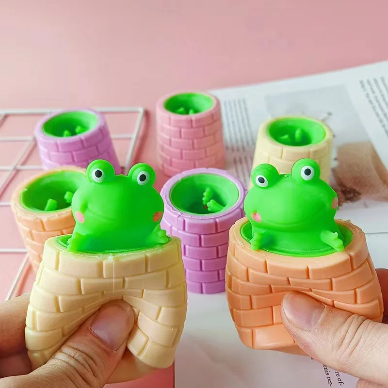 1pc Squeeze Frog Cup Toy Colorful Tricky Funny Frog Fidget Stress Relief Toy Rubber Cute Sensory Toys Random Color