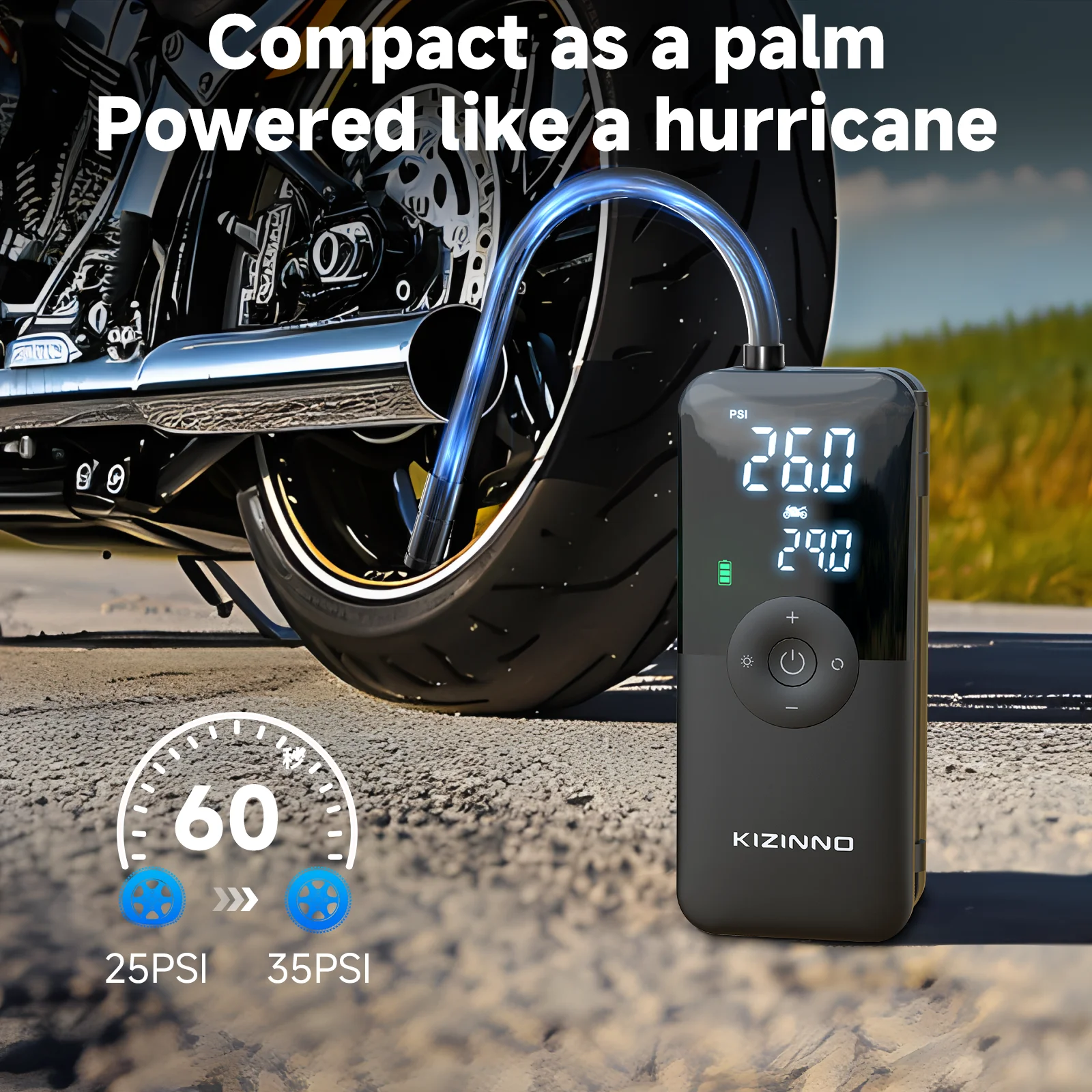 150PSI Portable Air Pump for Car Tires - 5600mAh Battery Tire Inflator - Fast Inflation Cordless Compressor