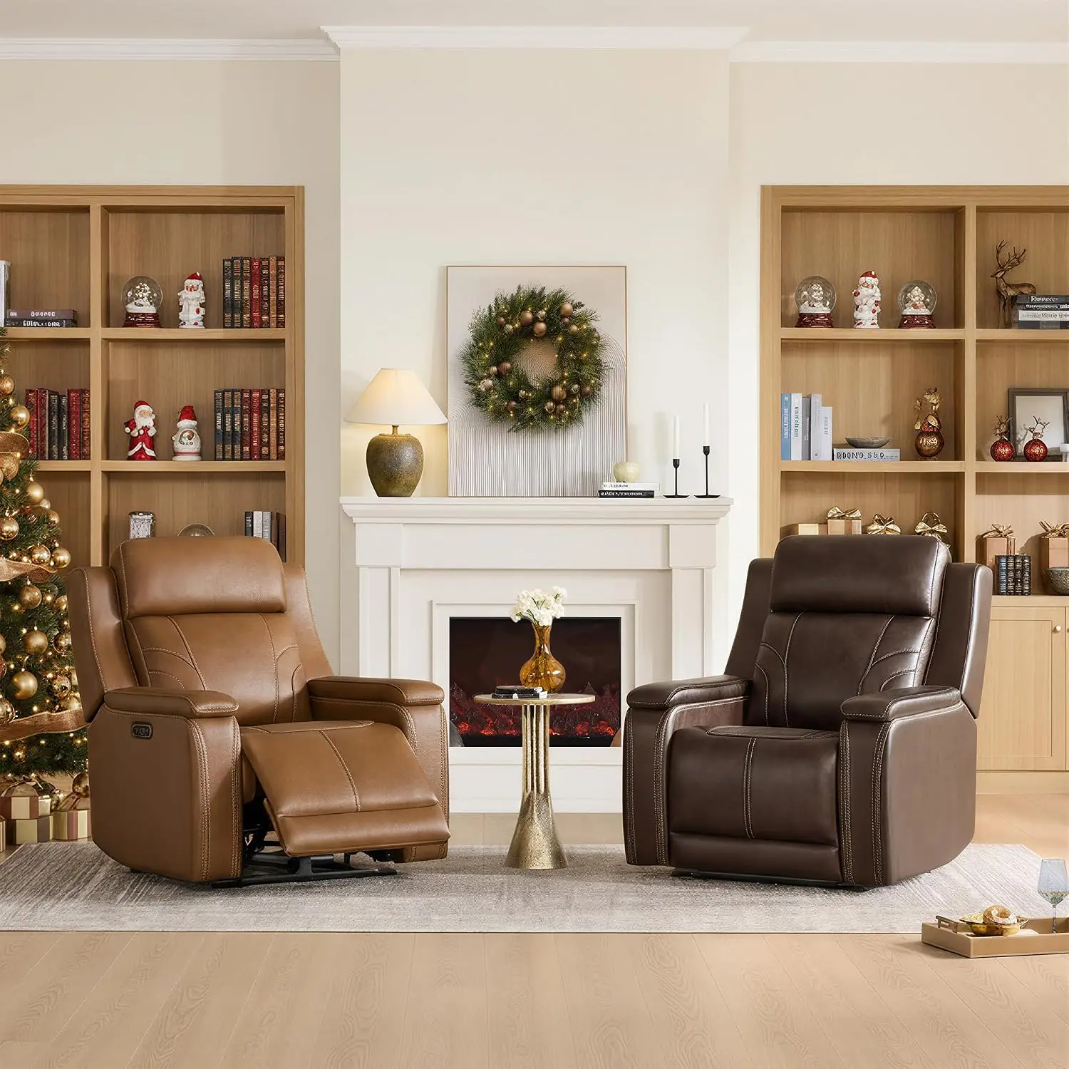 Lay Flat Recliner W Power Headrest, Leather Saddle Brown, Custom