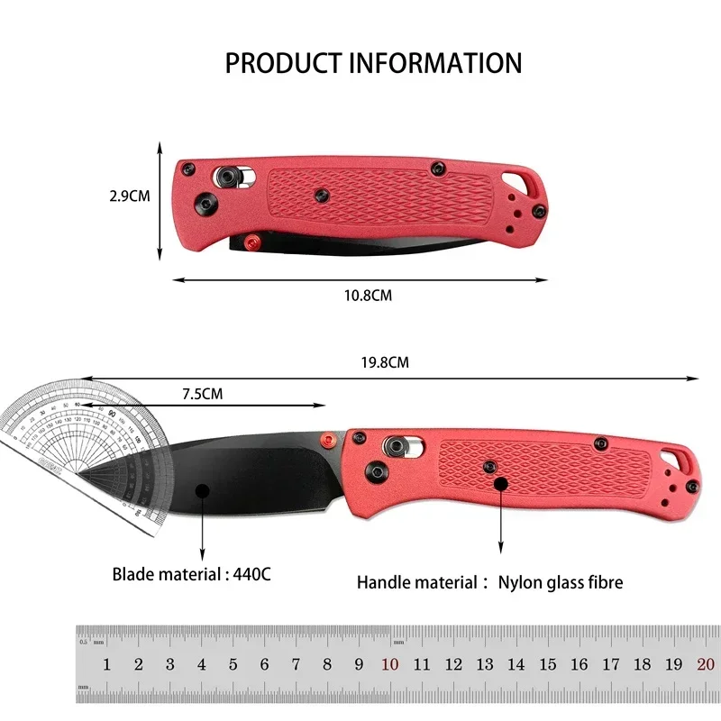 BM 535 Red Nylon Fiber Handle Pocket Folding Knife 440C Blade Portable Camping Outdoor Hunting Kitchen Multifuctional Tool Knife